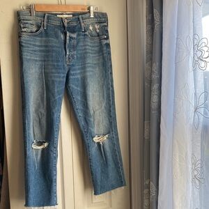 MOTHER Blue Distressed trickster ankle jean 33 waist